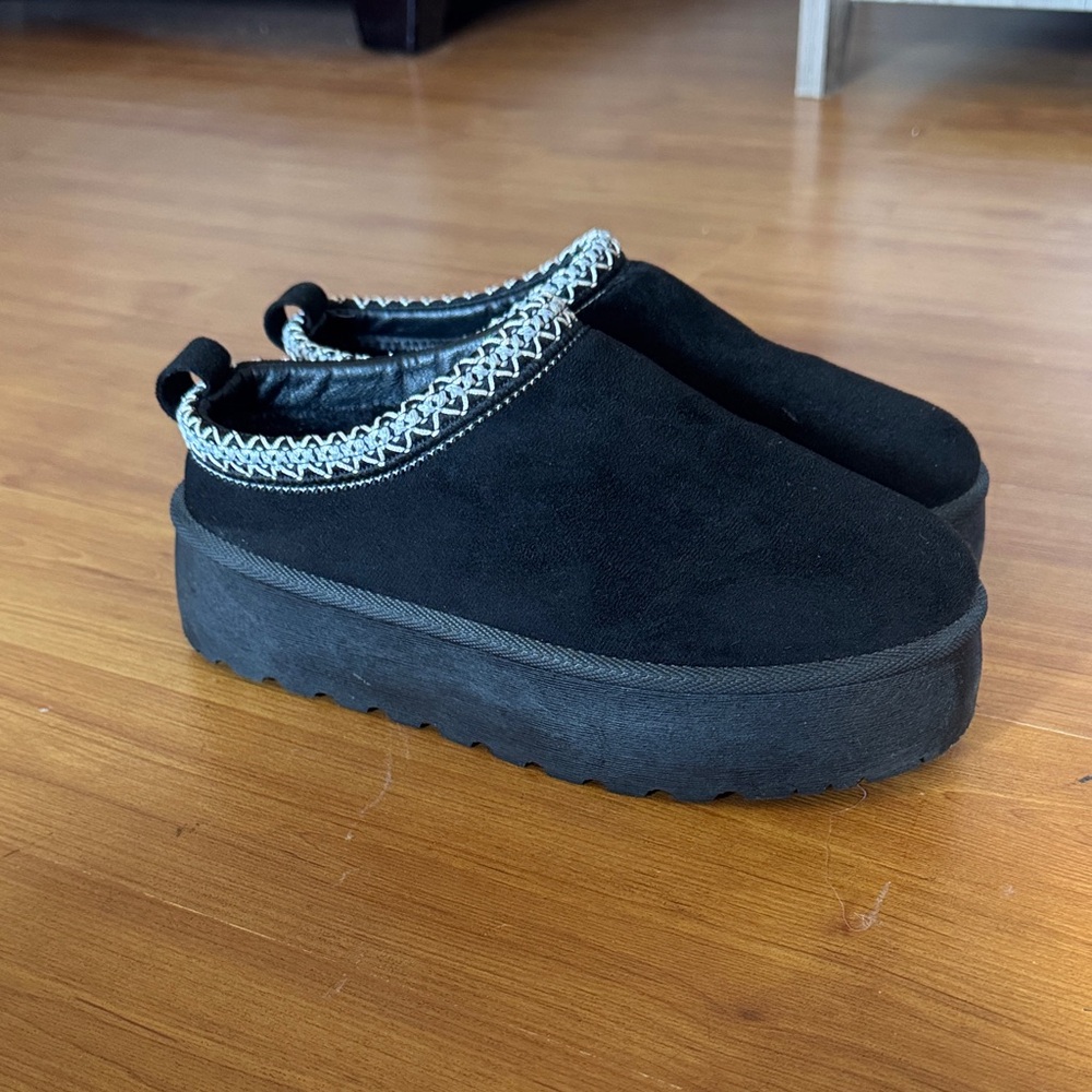 Mudd Black Platform Slip-On Mules with Decorative Trim
